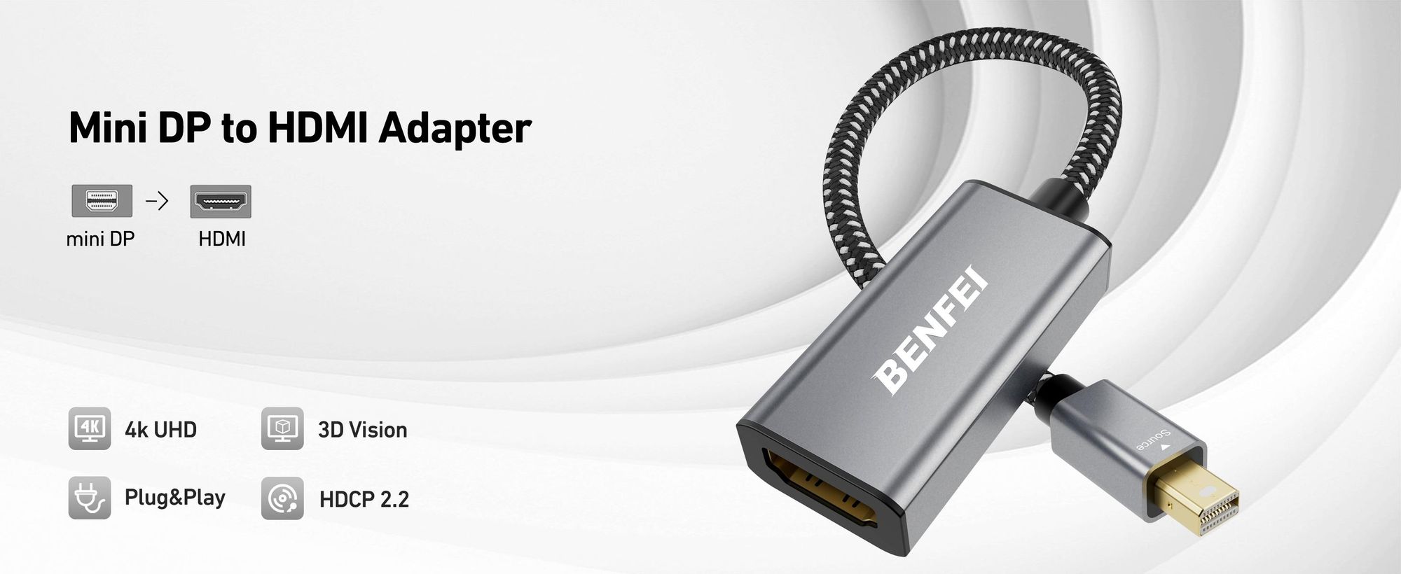 BENFEI Kabeladapter 4K 30Hz Mini DisplayPort zu HDMI Adapter