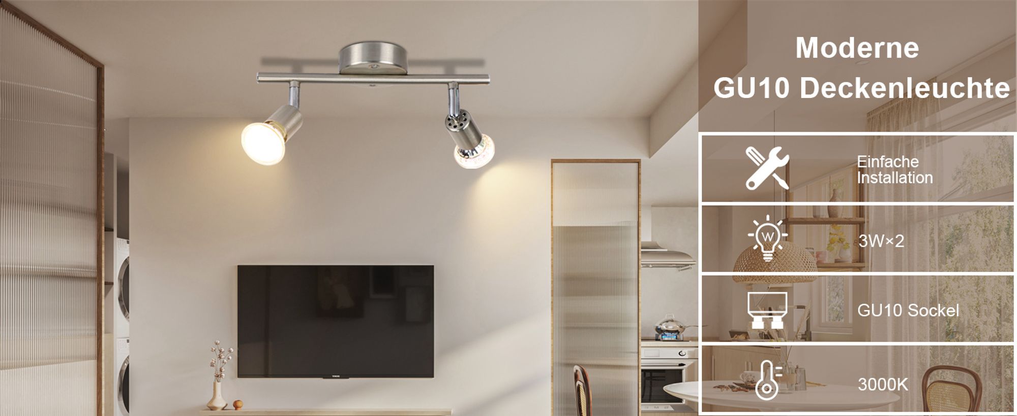 ZMH LED Deckenstrahler Schwenkbar GU10 Deckenleuchte Deckenspots 2 Flammig Wandleuchten Bad Deckenlampe Küchen Flur Schlafzimmer Leuchtmittel Enthalten