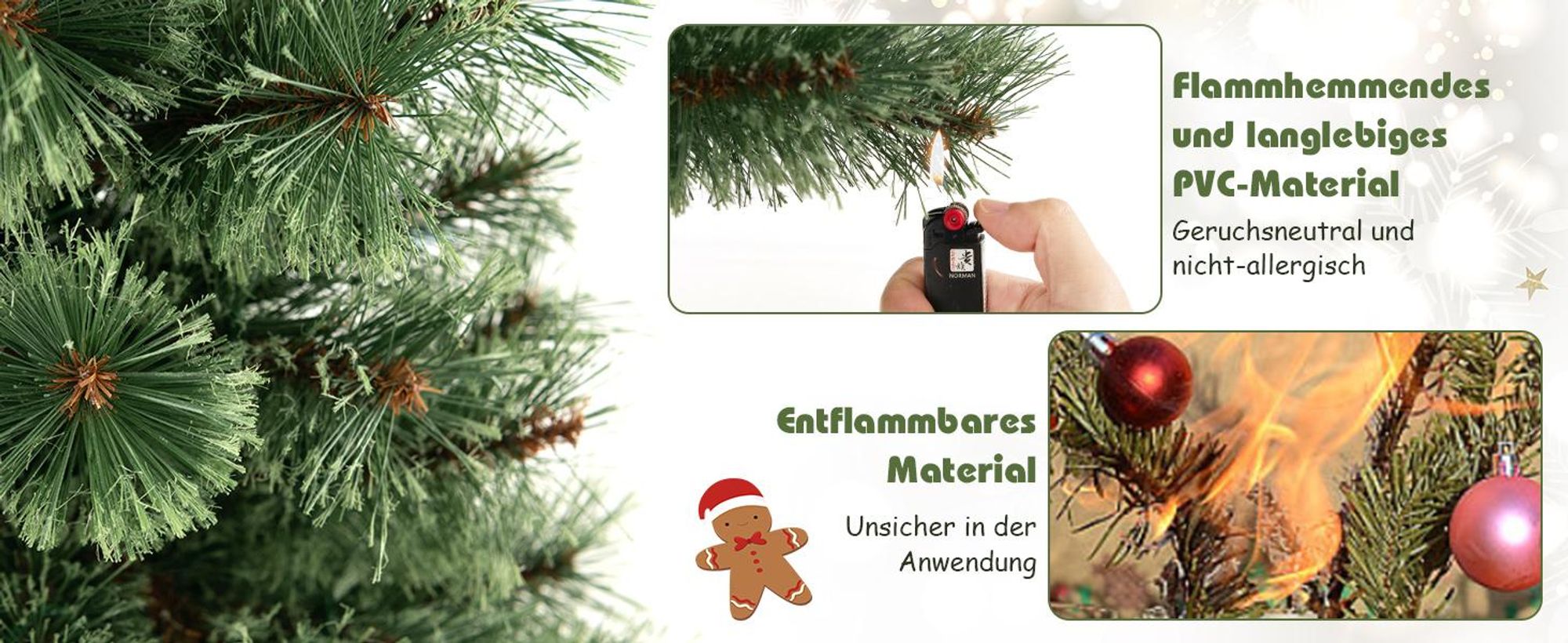 COSTWAY 120 cm künstlicher Weihnachtsbaum mit Beleuchtung, Tannenbaum im Topf, mit warmweißen LED-Lichtern & Timer & 116 PVC Zweigspitzen, Topfbaum für Eingang Haus Büro, Grün