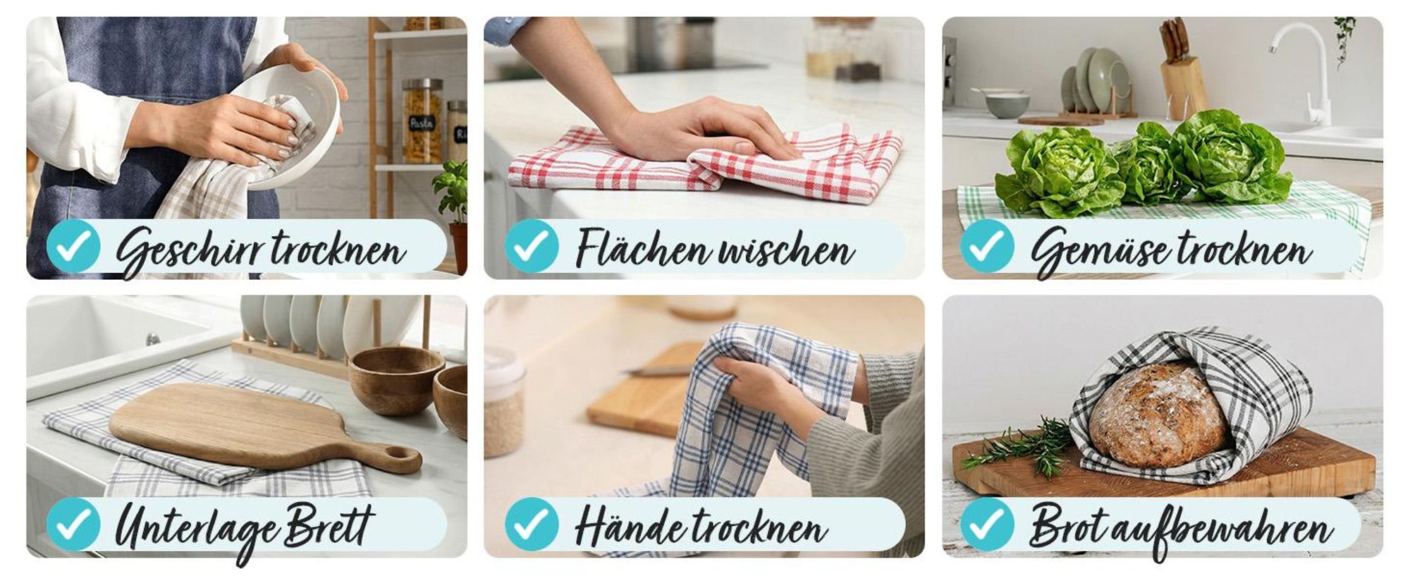 EllaTex 10er Pack Geschirrtücher Geschirrhandtücher 50x70 cm 100% Baumwolle Küchentücher Set saugstark Farbe: Apfelgrün