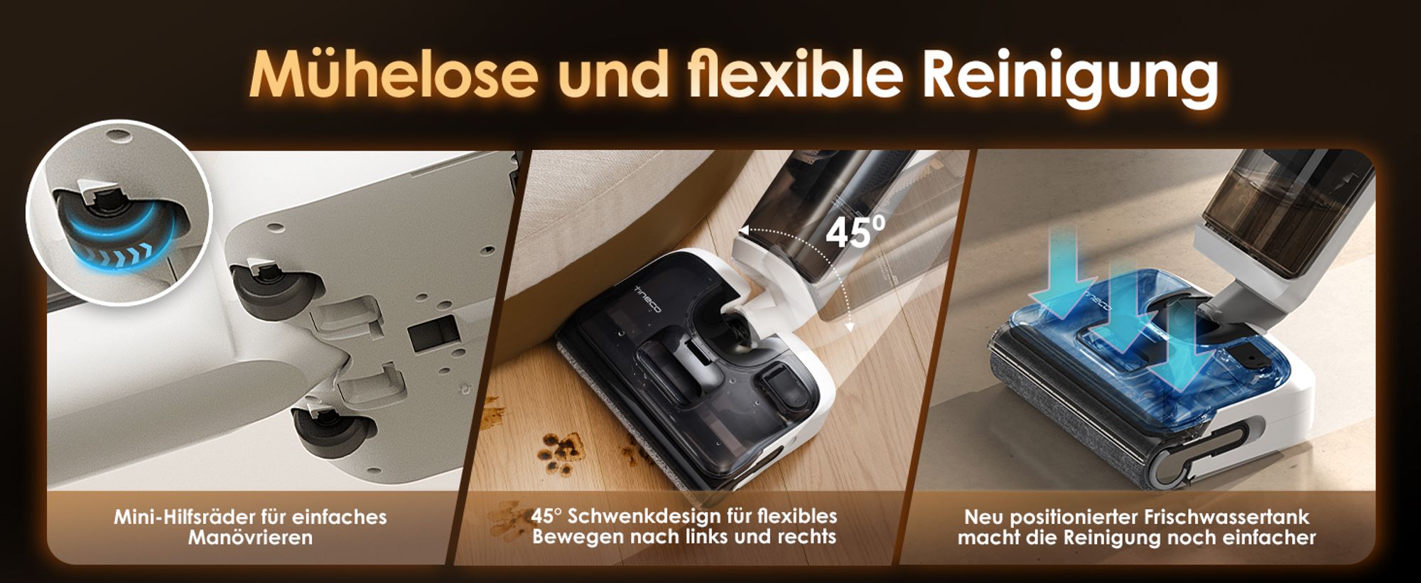 Tineco Floor ONE Switch S6 Stretch Nass Trockensauger 180° Lay-Flat 85°C Flashdry 5-in-1 Selbstreinigung Handstaubsauger, Anti-Tangle, Kantenreinigen