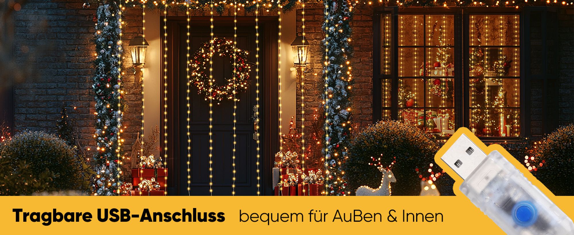 Salcar LED Lichterkette Lichtervorhang 2X2 m 200 LED Lichterkette Weihnachten USB mit Fernbedienung Timer 8 Modi für Fenster Hochzeit Party Deko