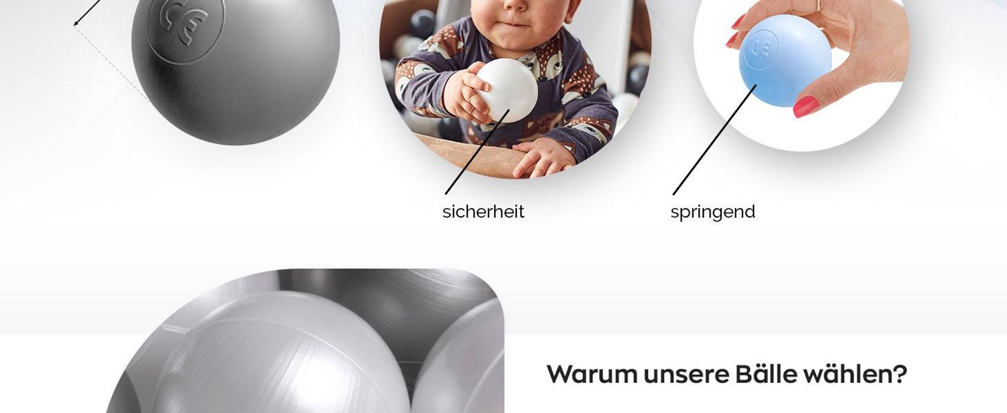 MISIOO Bälle für Bällebad 150 Stück - Bällebad Bälle - Bälle Ø 6 cm - Plastikbälle hergestellt aus 100% LDPE - Spielzeug Baby - Hellblau/Perlen/Silber