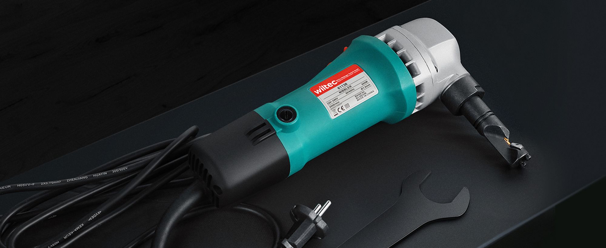 Wiltec Blechknabber 500 W mit Schnitttiefe bis 2,5 mm, Blechnibbler mit um 360° drehbarem Knabberkopf, Nibbler Blechschere