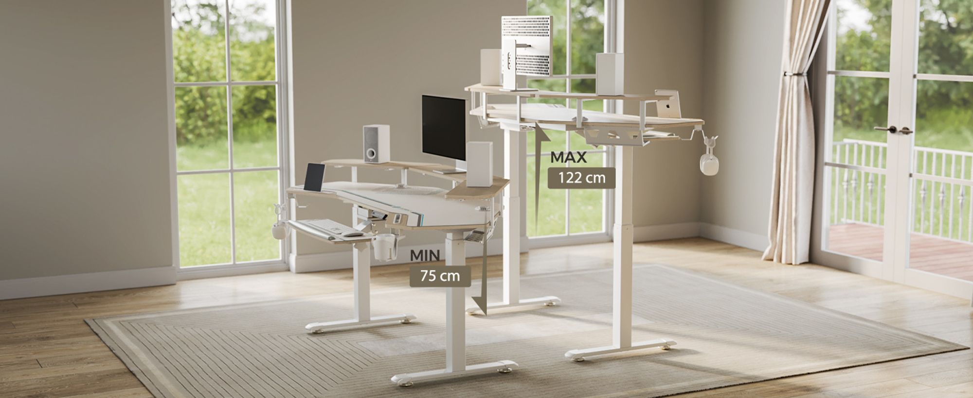 EUREKA ERGONOMIC Elektrisch Computertisch 182×76cm Höhenverstellbarer Schreibtisch Stehpult Gaming Tisch mit Monitorständer und Tastaturablage