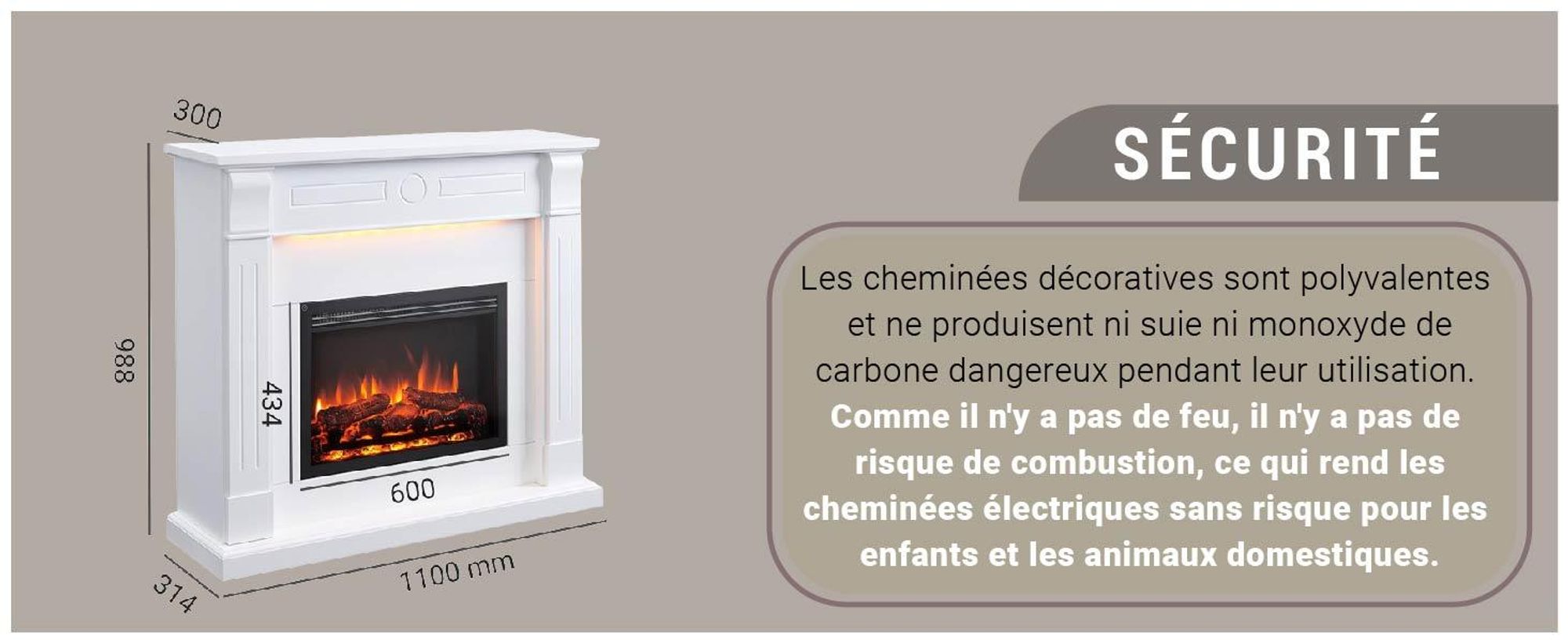 Cheminée électrique sur pied BALDERIA Hikaru – Puissance de chauffage jusqu'à 2 000 W, blanche