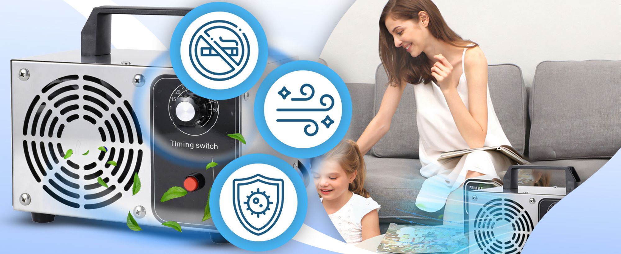 Ozongenerator Luftreiniger, O3 Ozonisator, Ozonmaschine mit Timer, 20 000mg/h für Obst, Gemüse, Wasser, Auto, Zuhause 90W Retoo