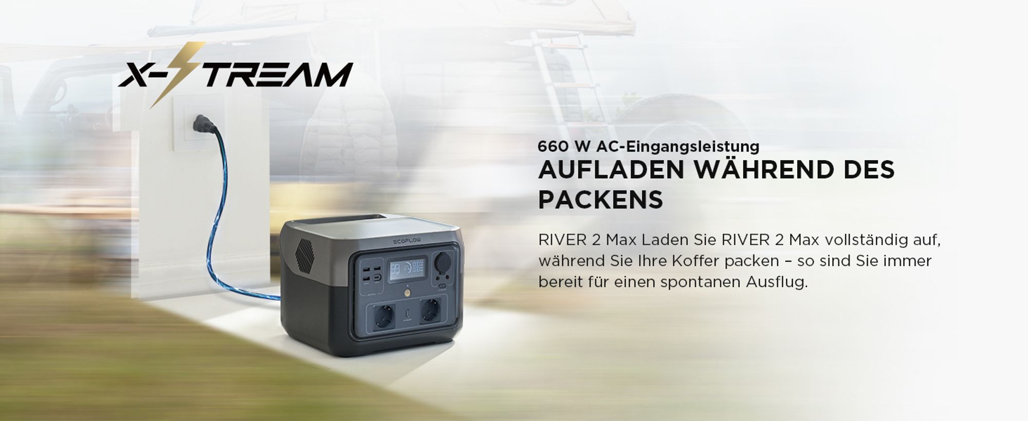 EF ECOFLOW Tragbare Powerstation RIVER 2 MAX, 512Wh Solargenerator(Generalüberholt)