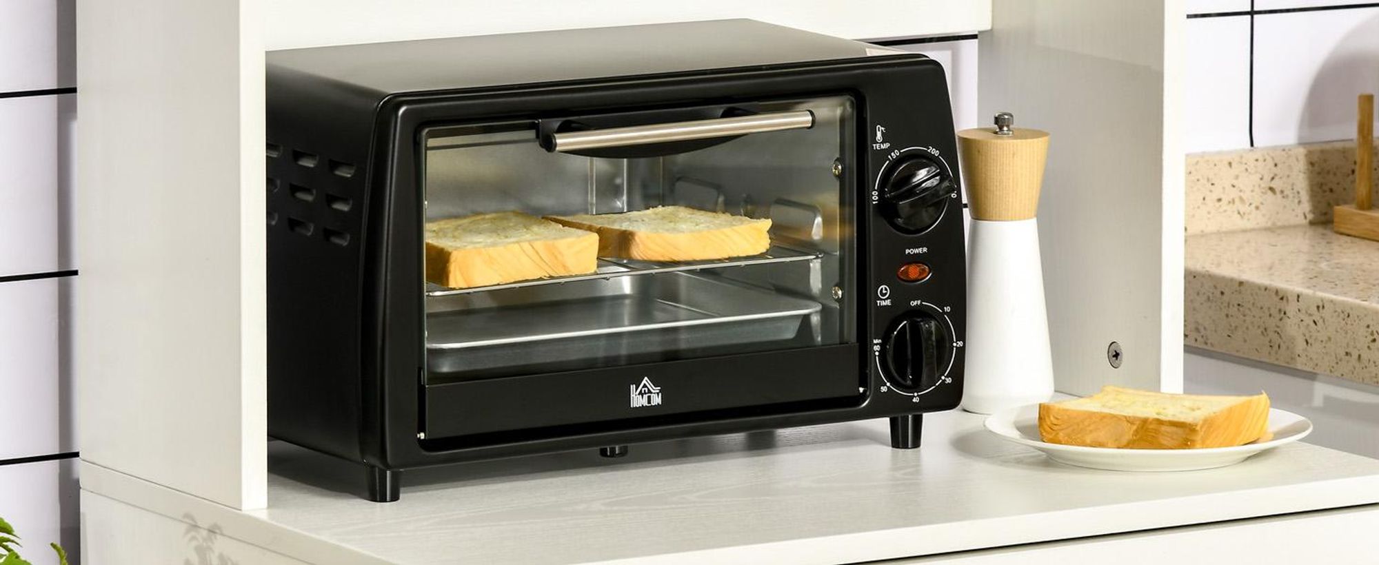HOMCOM Mini piekarnik 10 litrów 750 W – mały piekarnik elektryczny, czarny