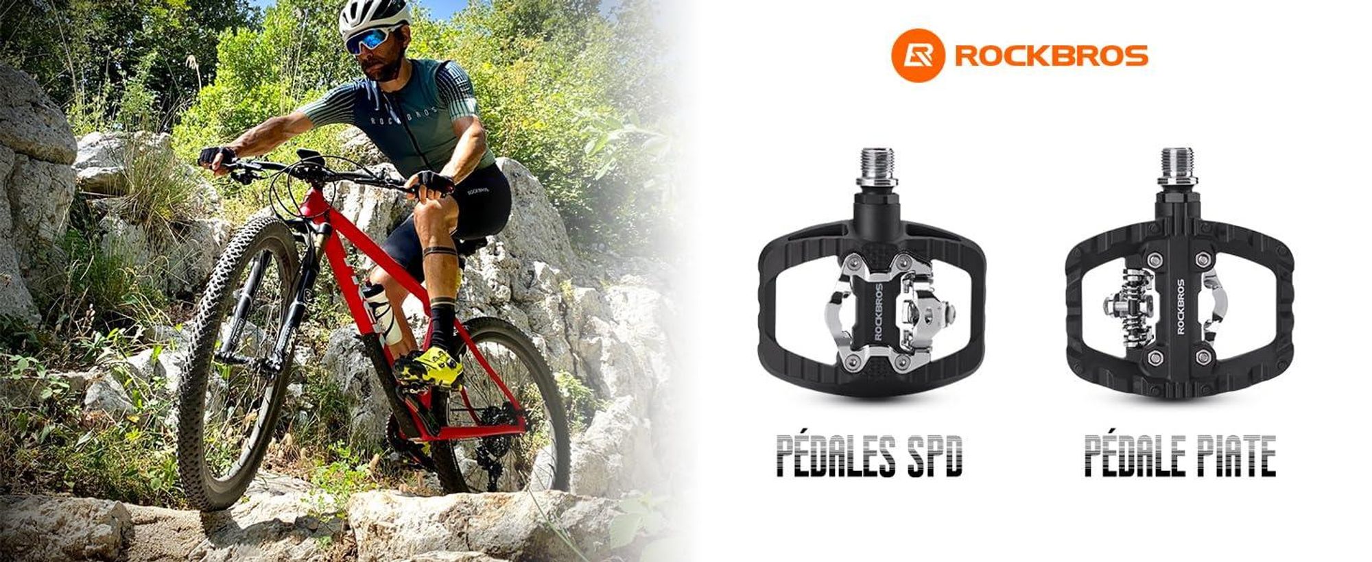 ROCKBROS Pedales SPD/Plataforma con Calas, Nylon 9/16" para MTB Gravel Ruta