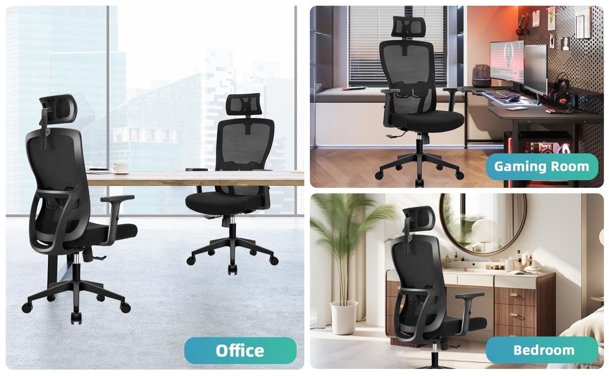 HOOLAMYIE Bürostuhl ergonomisch bis 200 kg, Schreibtischstuhl mit Kopfstütze und Lordosenstütze für Homeoffice und Büro