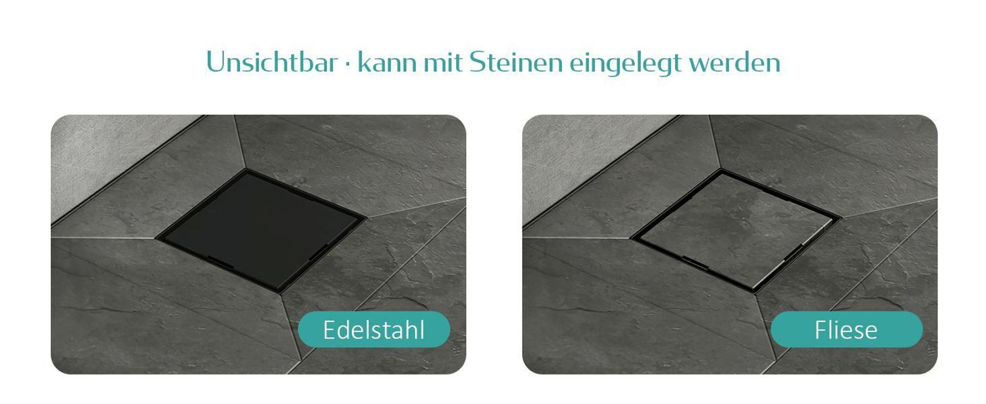 EMKE Bodenablauf Edelstahl Eck 152 x 152mm Mattschwarz Ablaufgarnitur mit Siphon Geruchsstop und Haarsieb, Duschablauf Abfluss Ablaufloch set