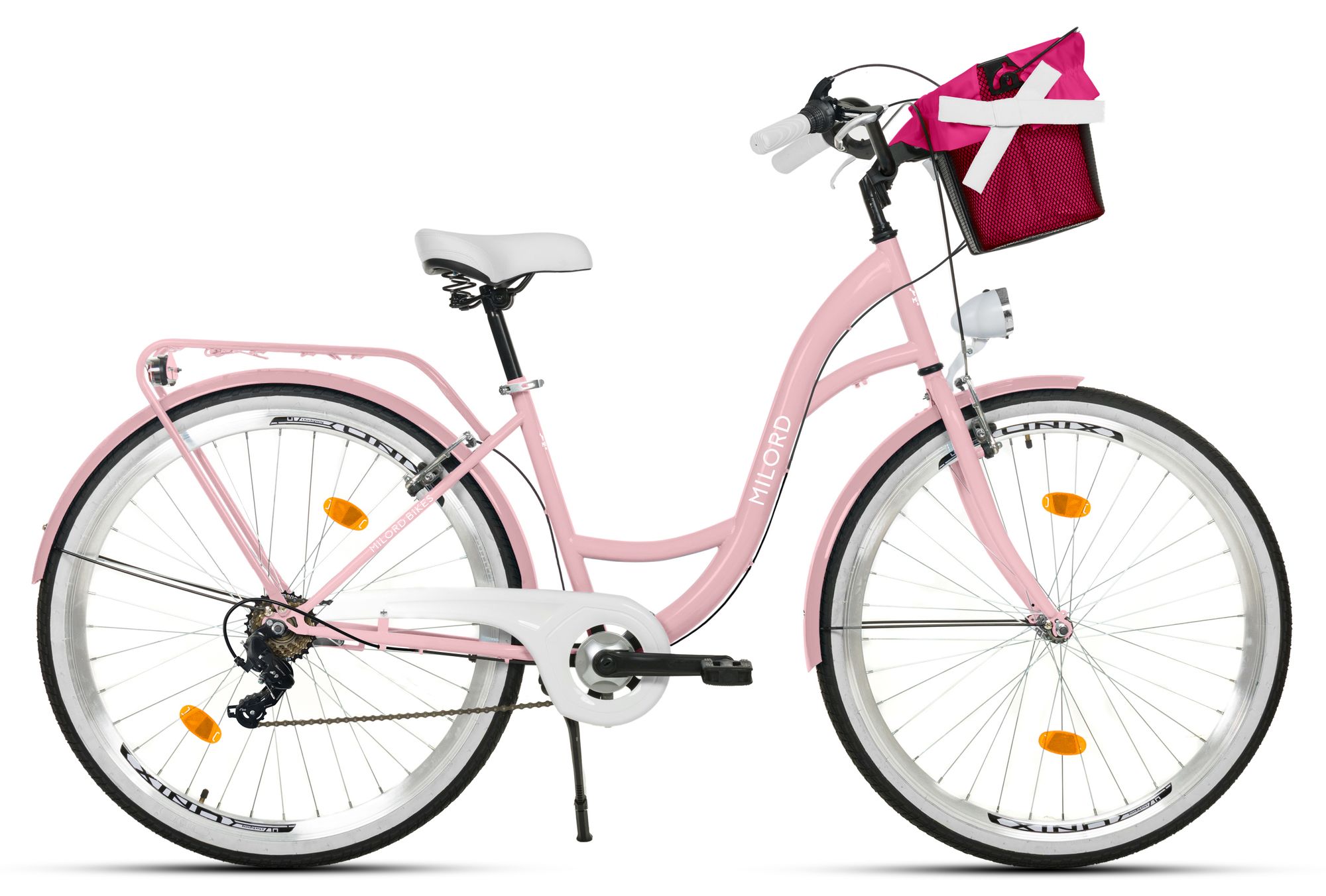 Milord Komfort Fahrrad Mit Korb Damenfahrrad, 28 Zoll, Rosa, 7 Gang Shimano