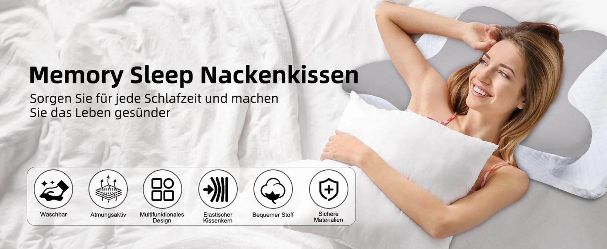 Nackenkissen, Orthopädisches Kopfkissen aus Memory Foam, Ergonomisches Kopfkissen, Gegen Nackenschmerzen, Seitenschläfer Rückenschläfer