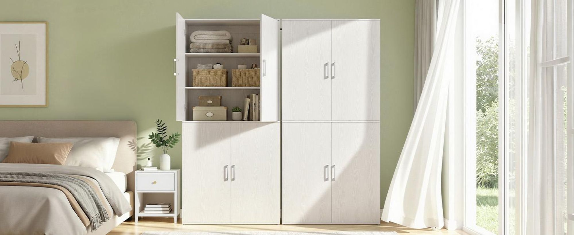 VASAGLE Aktenschrank mit 4 Türen, Kleiderschrank, 5 Ablagen, für Büro, Holzspanplatte, mit Griffen, 80 x 40 x 180 cm, weiß