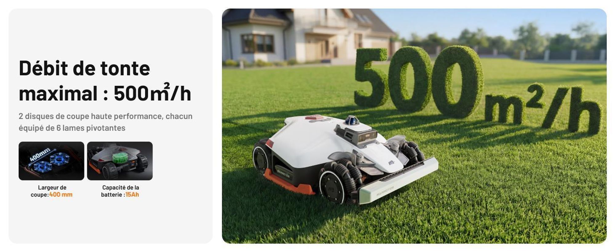 Robot tondeuse Mammotion LUBA 3 AWD 5000 avec garage et station de lavage, jusqu’à 5000 m², transmission intégrale, pente 80 %, cartographie-auto, app