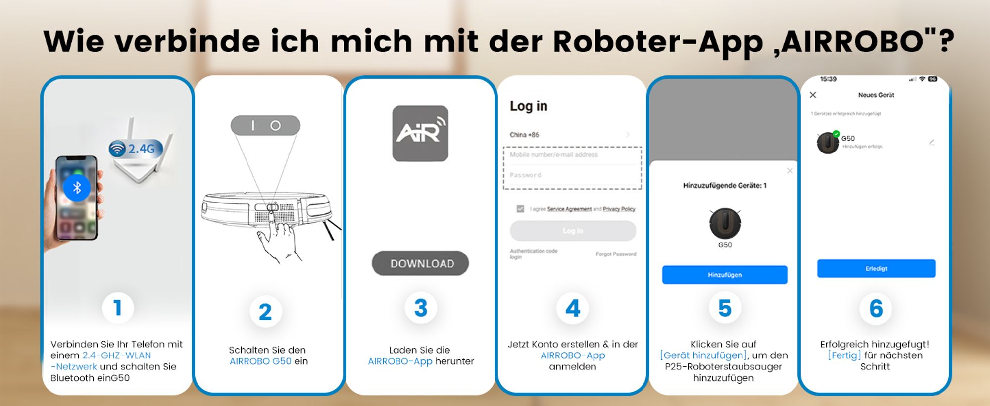 AIRROBO G50 Saugroboter fuer Tierhaare, Harte-boeden, Teppiche, 4000Pa Saugleistung, 140 m² Reichweite, Steuerung mit App/WiFi