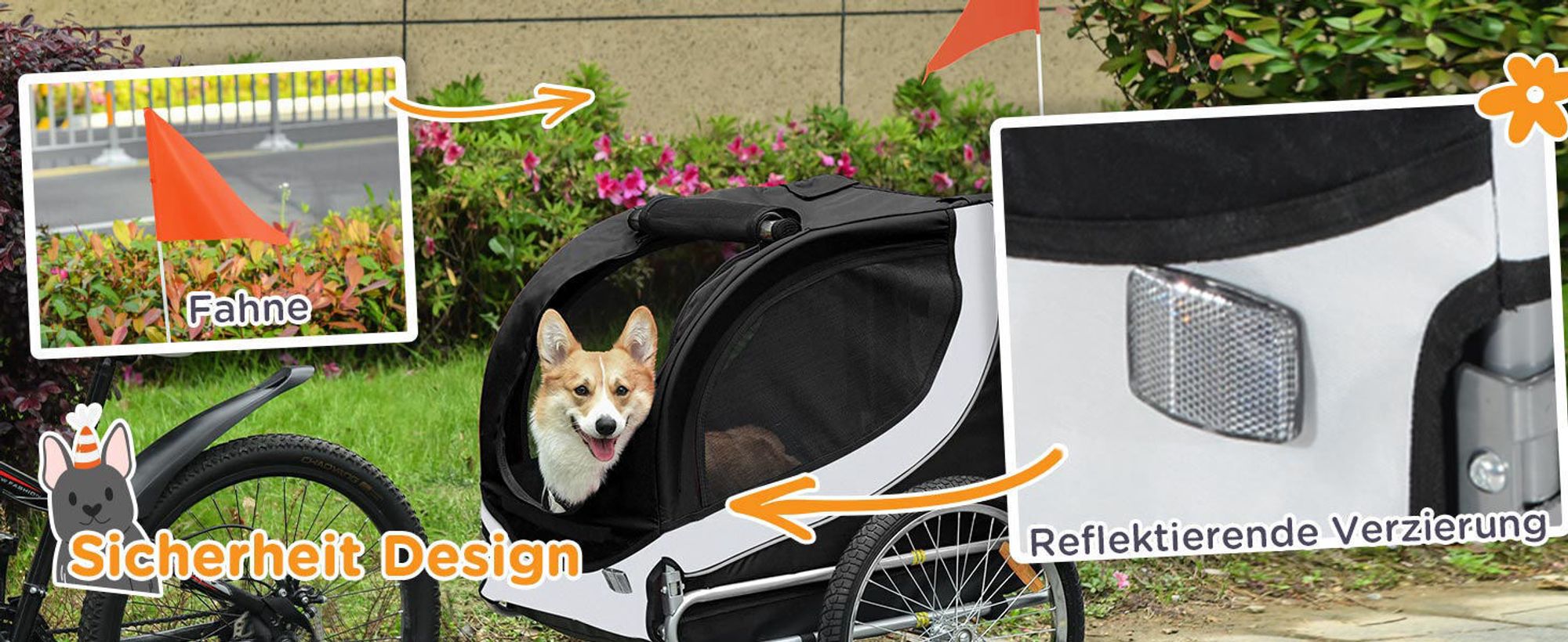 PawHut Fahrradanhänger Hundeanhänger Hunde Fahrrad Tier Anhänger Weiß+Schwarz