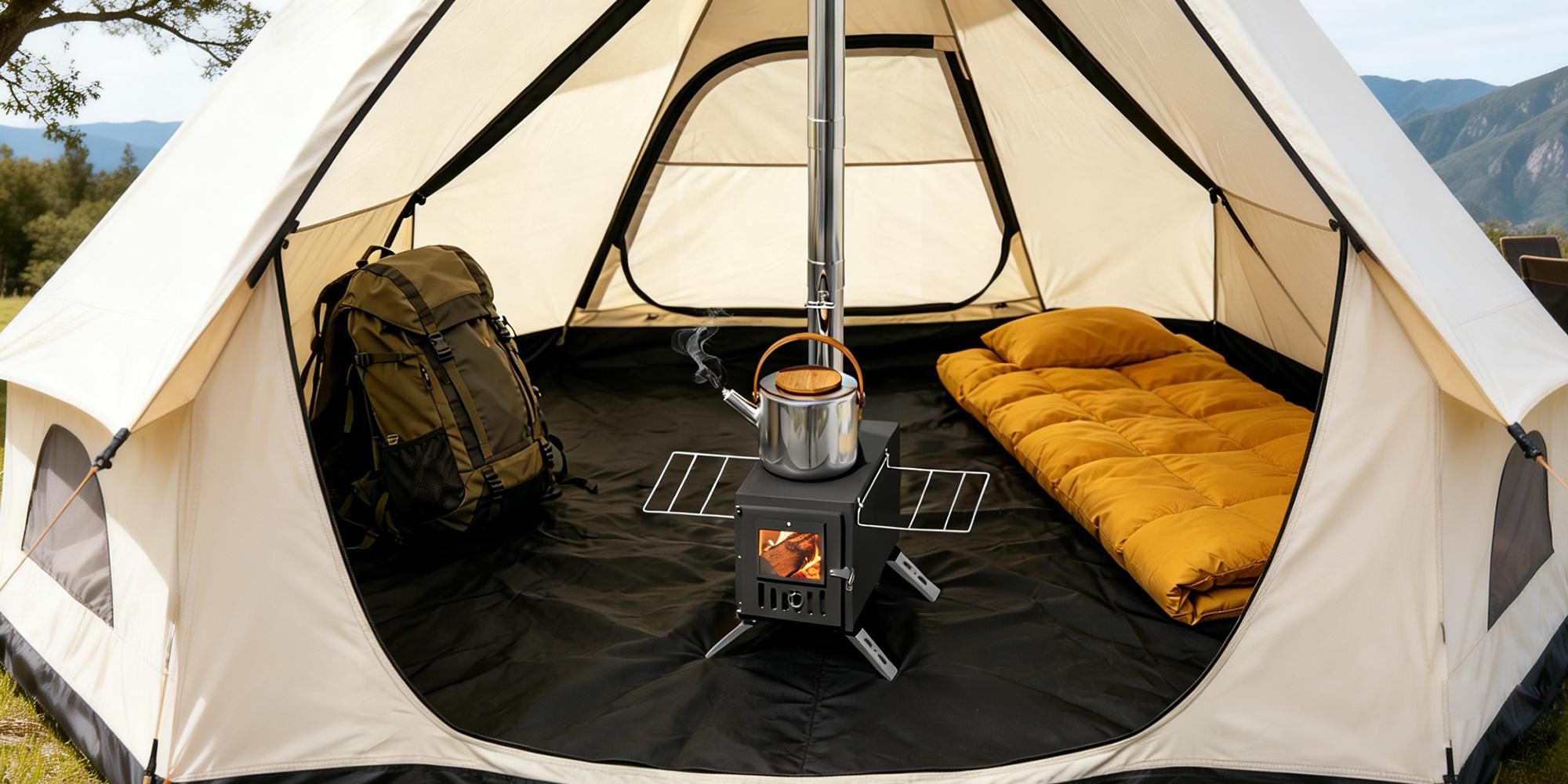 unho Camping-Holzofen, Holzofen mit Sichtfenster Schornsteinrohren tragbarer Holzofen für Camping Kocher Notofen Herd Heizung Outdoor