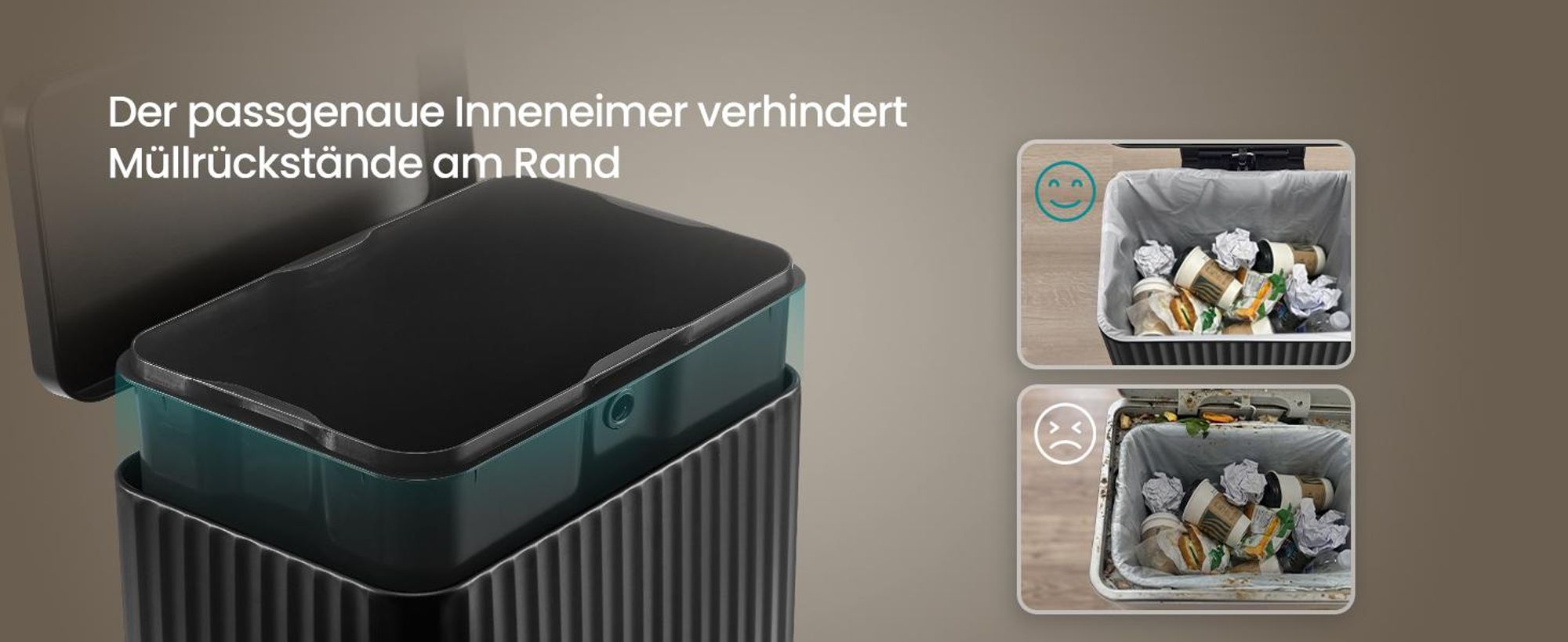 Abfalleimer für Küche, Mülleimer aus Stahl, mit Deckel und herausnehmbarem Inneneimer, Softclose, 50 Liter, schwarz