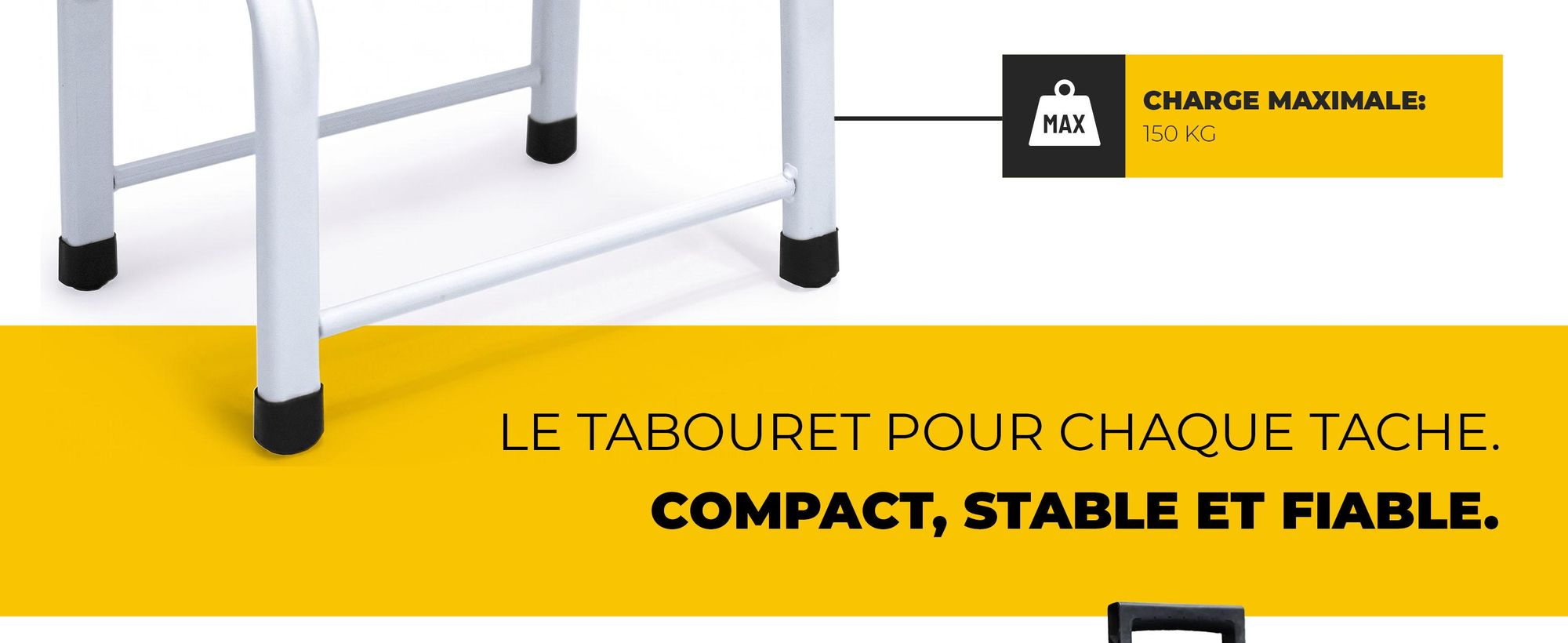 Drabest | Tabouret en acier à 1 marche, stable et robuste, pieds antidérapants, capacité de charge de 150 kg, large surface d'appui, pour la maison, le bureau et les travaux de bricolage