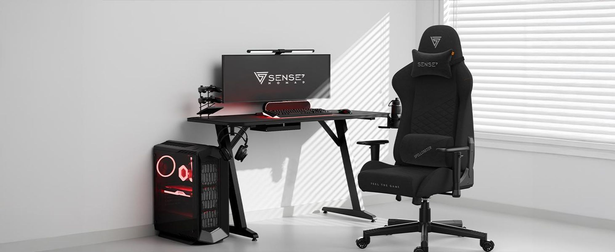 SENSE7 Spellcaster SENSHI herní židle, látka, černá – ergonomická kancelářská židle, židle k psacímu stolu, herní židle, nosnost 150 kg, 2D područky, manažerské křeslo