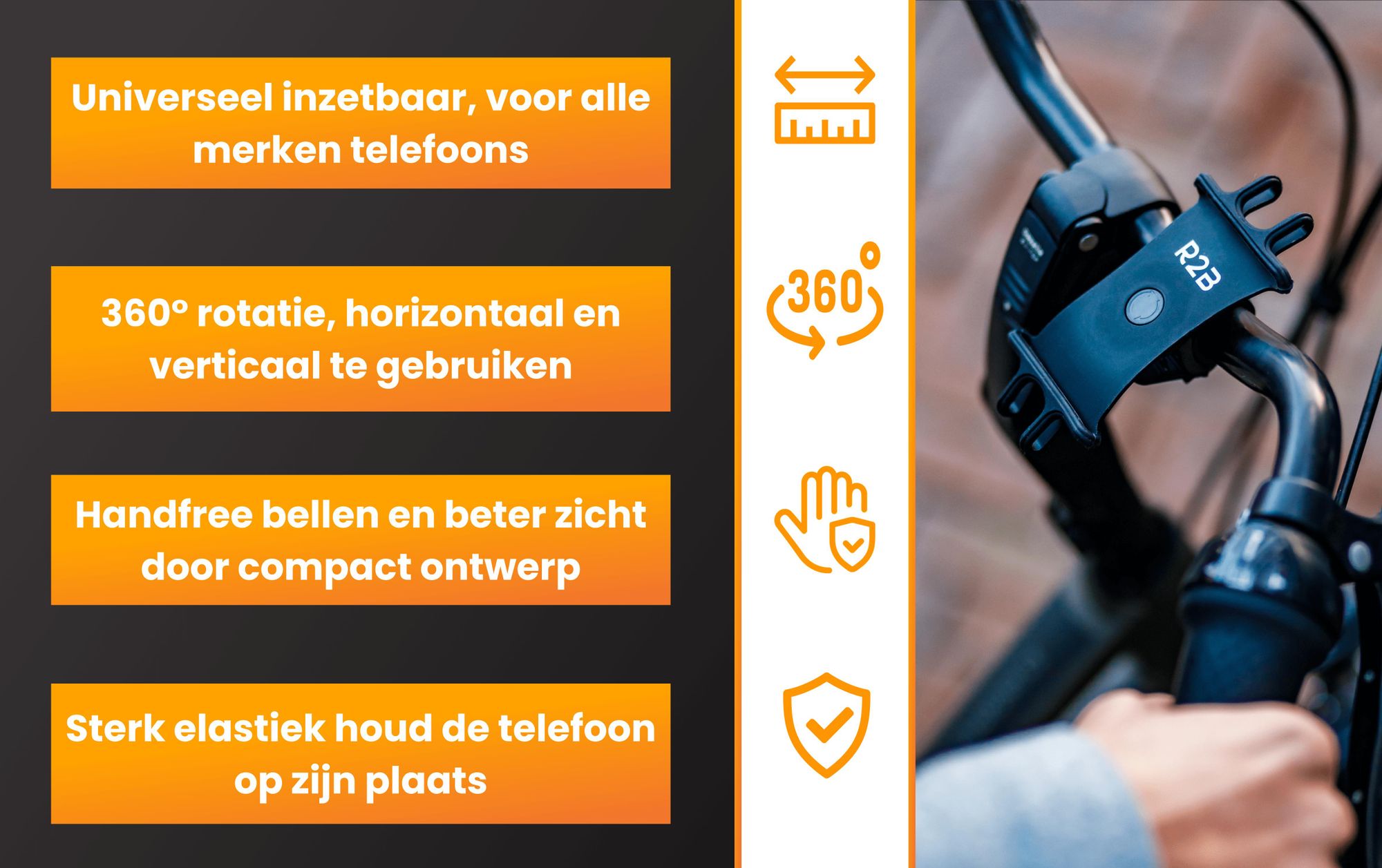 R2B Elastische Telefoonhouder Fiets voor Scooter en Motor - 360°