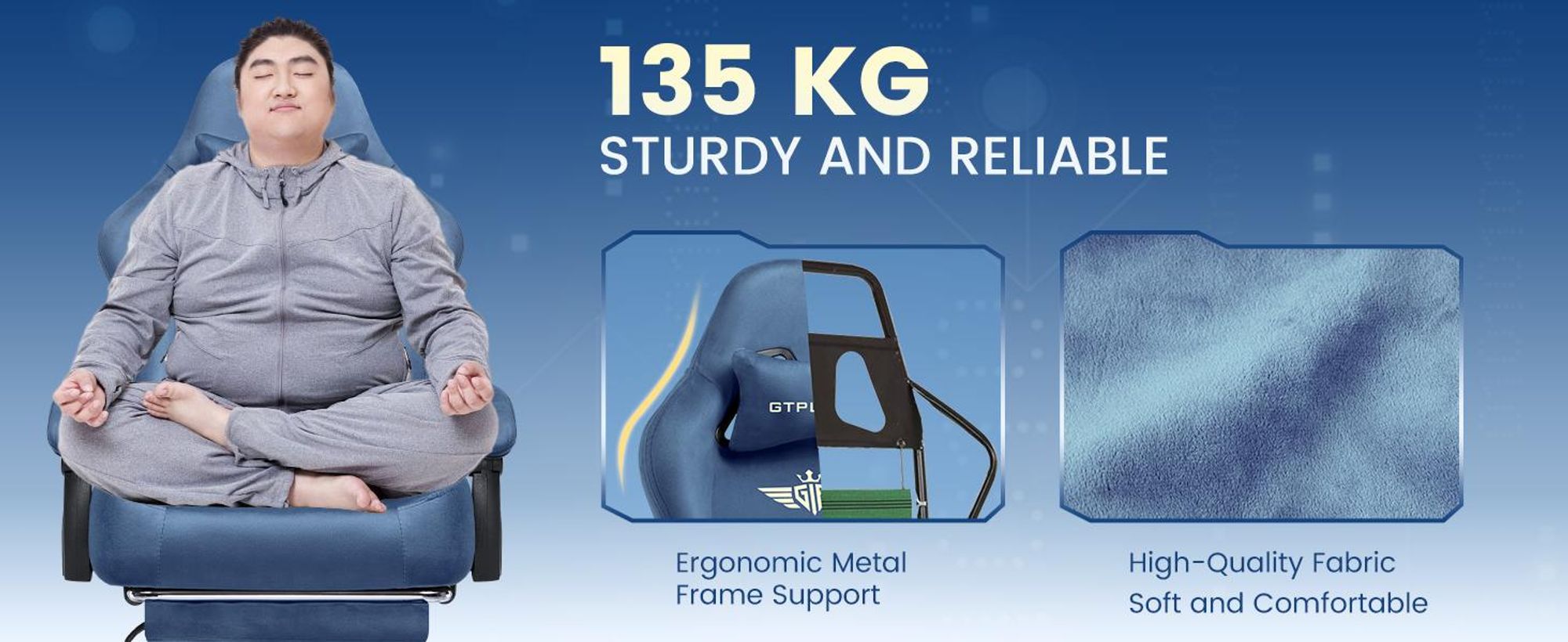 Krzesło do gier GTPLAYER Ergonomiczny fotel do gier Krzesło do biurka Krzesło biurowe z materiałową powierzchnią Sprężynowa poduszka siedziska, łączone podłokietniki, z podnóżkiem
