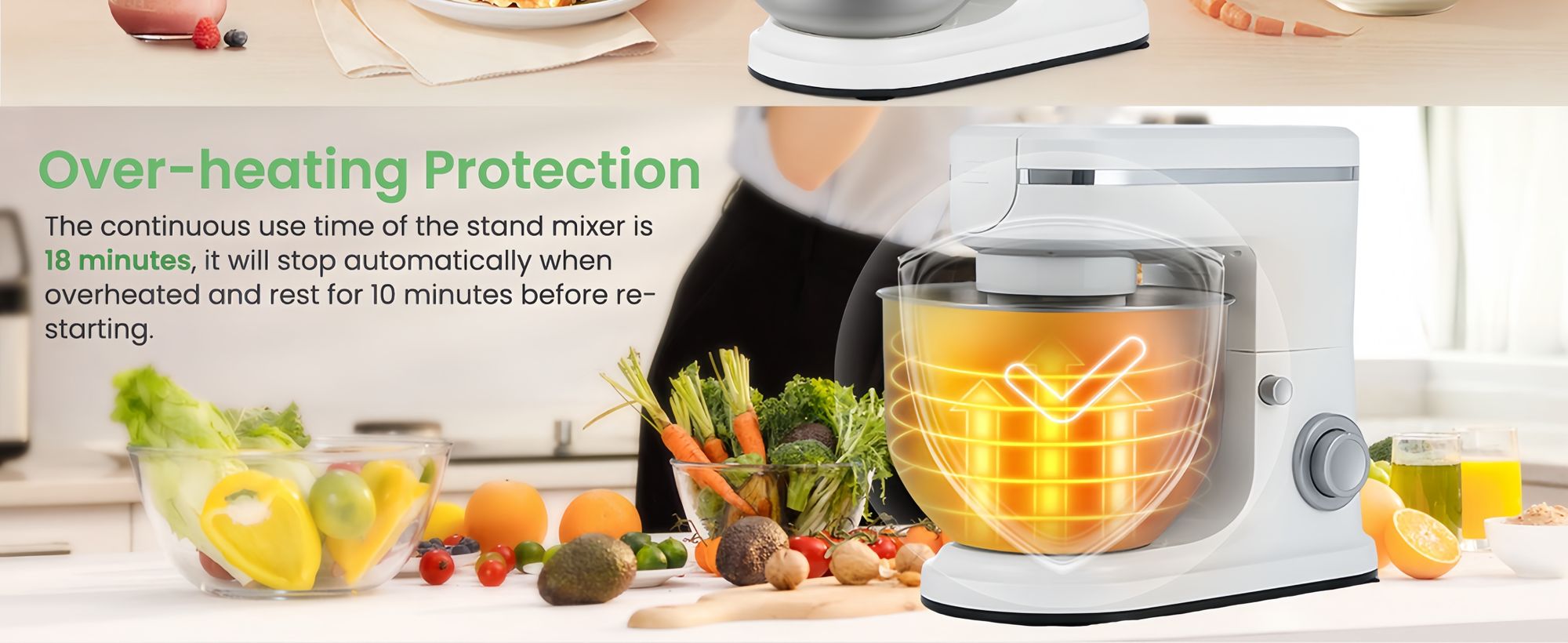 Traumheim® XS-002 6L 3-in-1 Multifunktions-Standmixer, 1500W Küchenmaschine,6+P Geschwindigkeit,Knetmaschine mit 3 Zubehörteilen und Schüssel (Weiß)