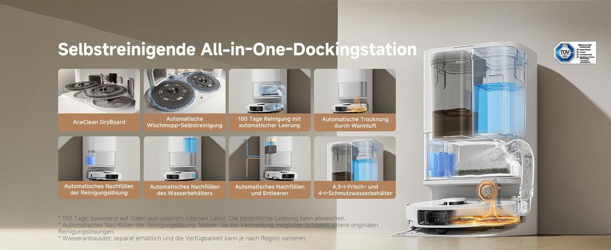 Dreame L10s Ultra Gen3 Staubsauger Roboter mit Wischfunktion&Selbstreinigender Mopp,25KPa Saugleistung,Haustiermodus,All-in-One Dock,Teppichreinigung