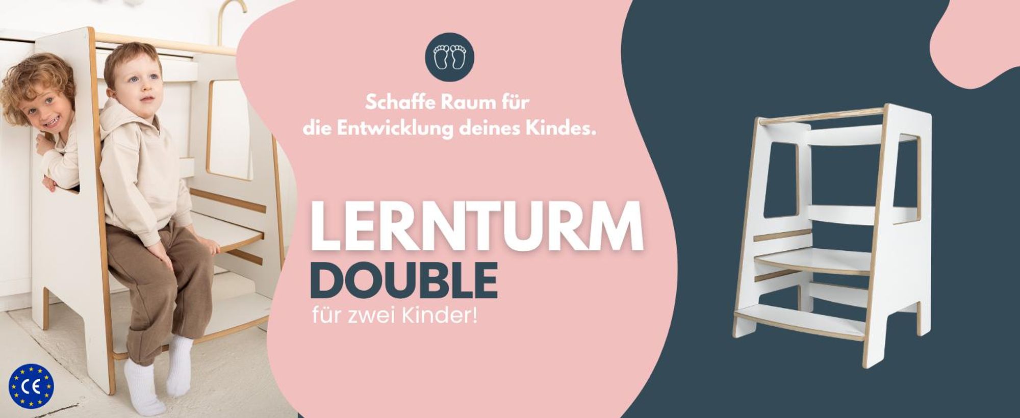 DOUBLE - Montessori Lernturm Kitchen Helper Kinderplattform Küchenturm | Lernturm für Geschwister | Lernturm für zwei Kinder