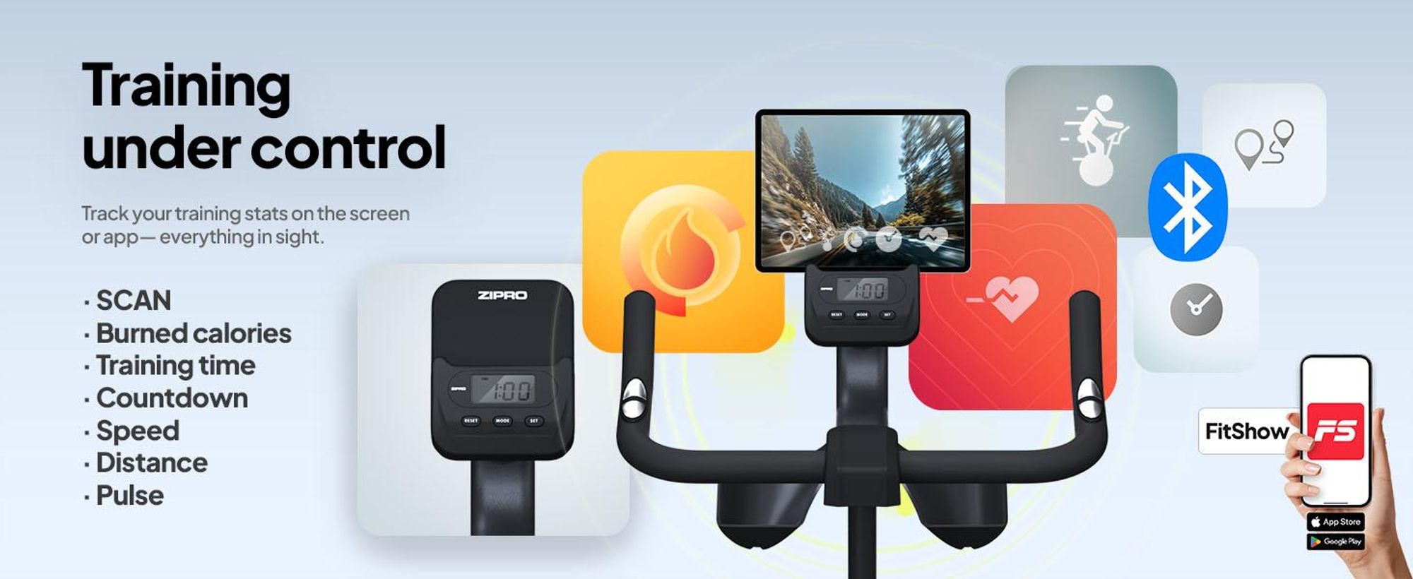 ZIPRO Domáci trenažér Modo Bluetooth aplikácia Indoor Cycle Fitnessbike Domáci trenažér Bike tichý Cardio tréning Seniori 110 kg Tréningové kolo Kinomap