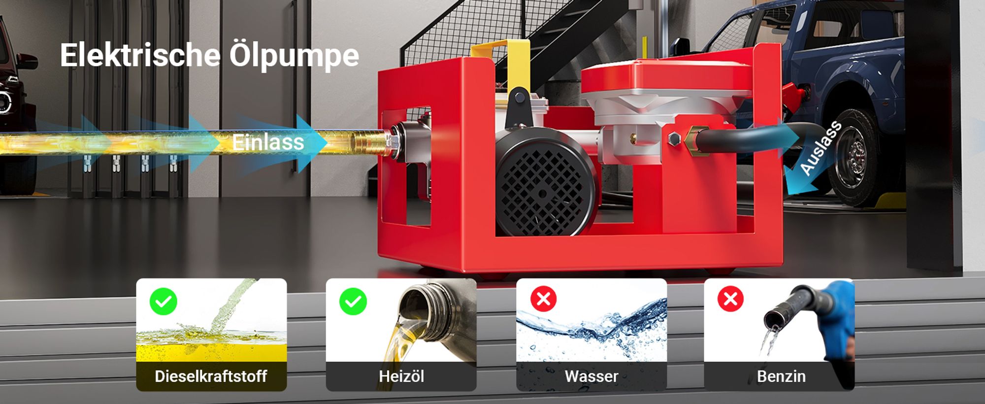 Wiltec Heizöl- und Dieselpumpe 230V/550W 60l/min selbstansaugende Pumpe mit automatischer Pistole, Kraftstoffpumpe, Absaugpumpe