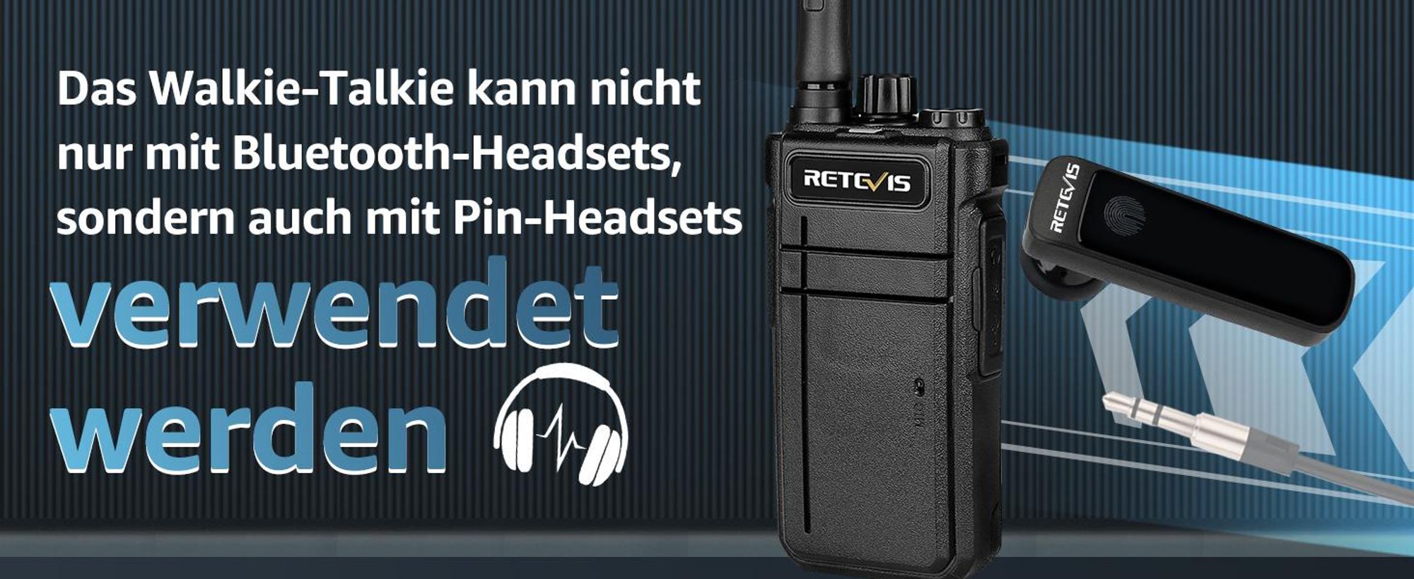 Retevis RB637 Funkgeräte, PMR446 Walkie Talkies, mit Kabellosem Bluetooth Headset, 2000 mAh, VOX, mit 6-Wege-Ladegerät, für Hotel, Restaurant
