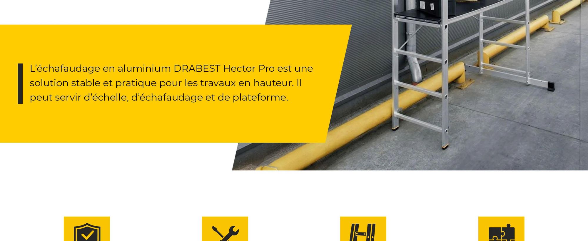 Drabest | Échafaudage en aluminium - Échafaudage en aluminium 2x7 - Échafaudage échelle - Charge admissible de la plateforme : 150 kg - Dimensions de