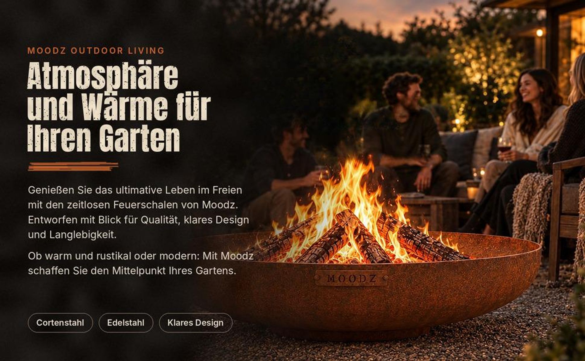 MOODZ Feuerschale 100 cm aus 3 mm Cortenstahl für den Garten