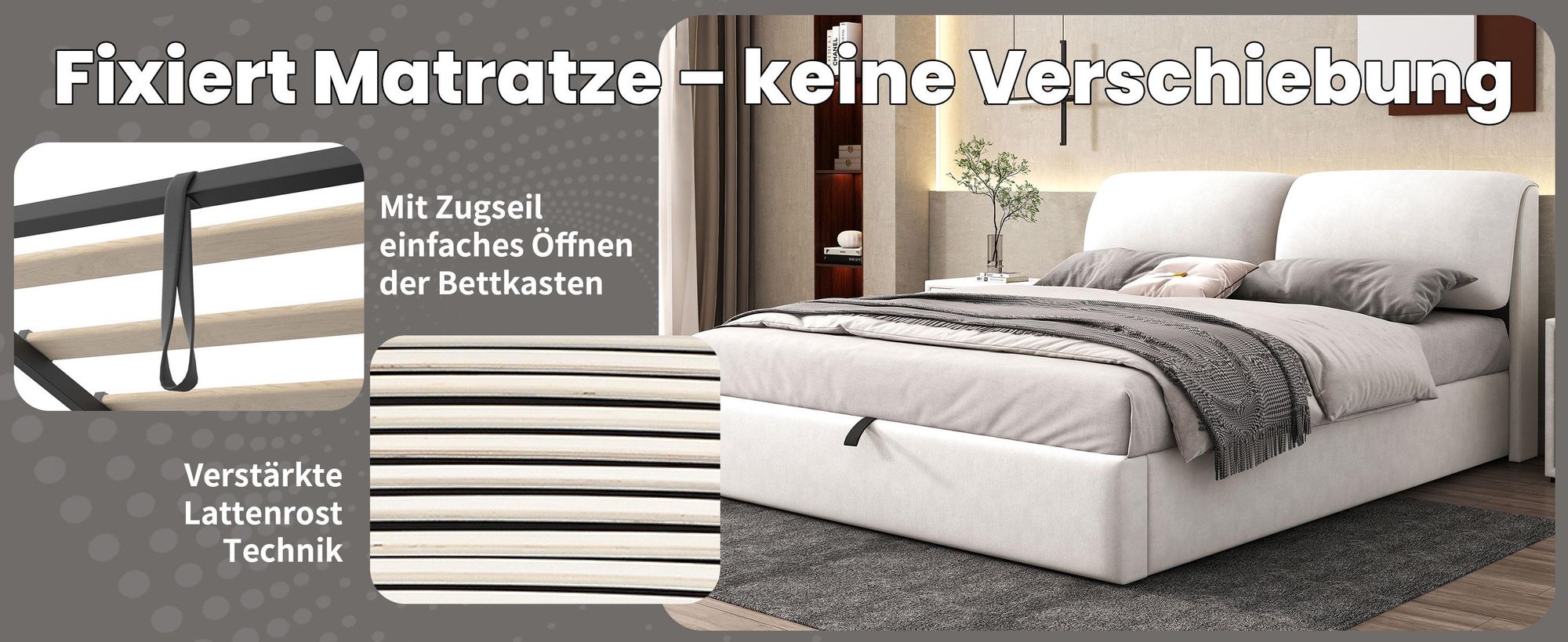 MODFU Boxspringbett Hydraulisches 180 x 200 cm mit Kopfteil, Polsterbett Funktionelles mit 3 Schubladen, Doppelbett Stauraumbett mit Bettkasten Stauraum, Samt Weiß(Ohne Matratze)