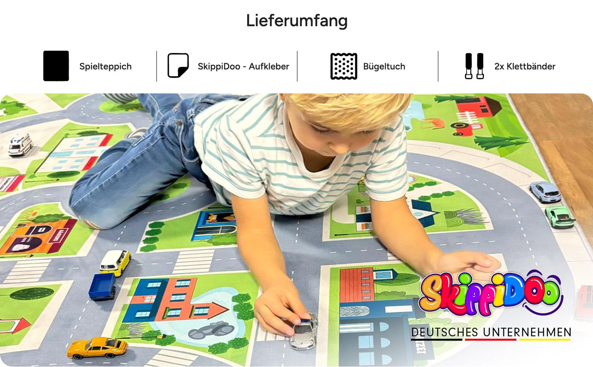Spielteppich Straßenteppich Cute City Größe: 200cm x 140cm - Teppich Jungen & Mädchen Kinderzimmer, Kinderteppich