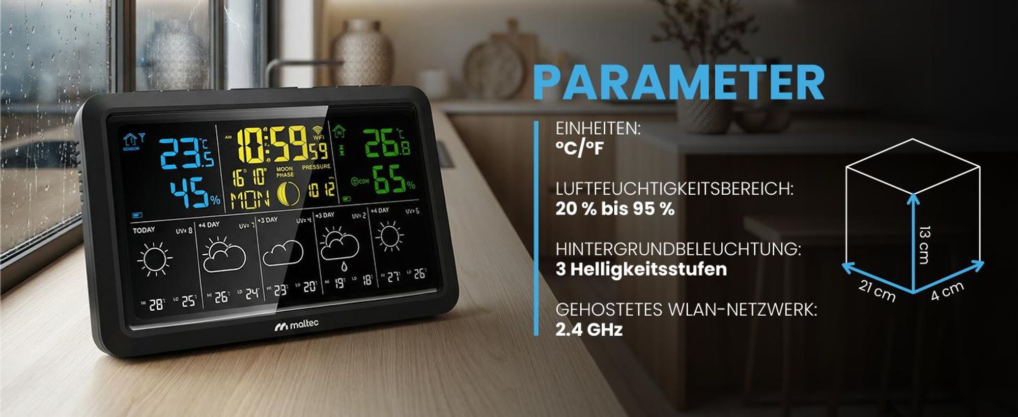 Wetterstation Funk mit Außensensor Thermometer Barometer mit App Sensor