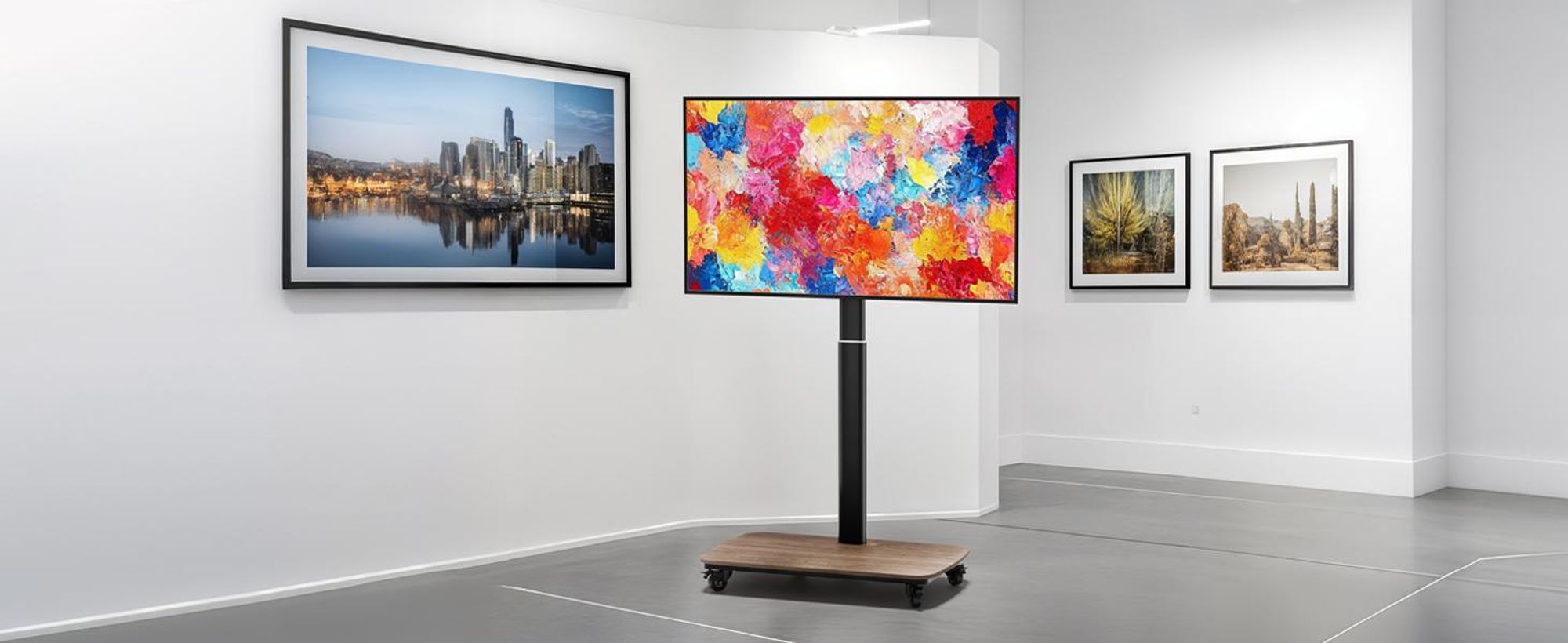 WISFOR TV Standfuss Fernseher Ständer Mit Fernbedienung, Motorisierte Höhenverstellung, rollbar, für 40-77" Flach LED LCD Monitor, 600x400mm, bis 60kg