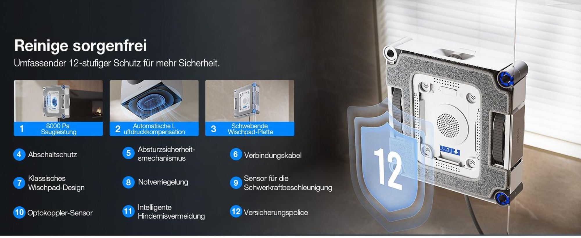 ECOVACS WINBOT W3 OMNI Fensterputzroboter mit Multifunktionsstation, Automatische Reinigung der Wischpads, Intelligente Reinigung entlang der Ränder
