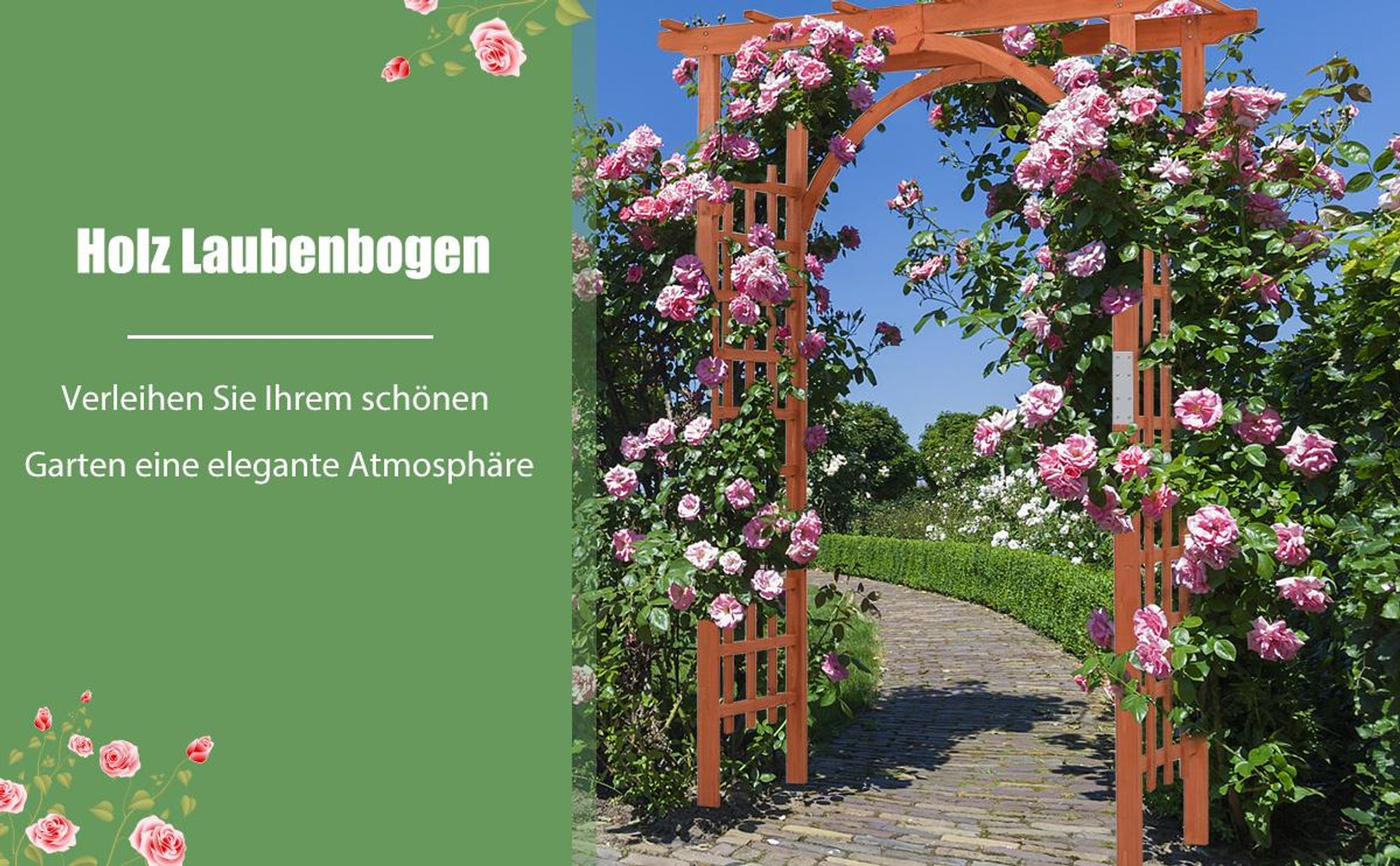 COSTWAY Rosenbogen Holz, Gartenbogen für Kletterpflanzen, Rosengitter Torbogen Rankhilfe, Rankgitter Rosenpavillon, Rankbogen für Hinterhof Veranda Hochzeit Party