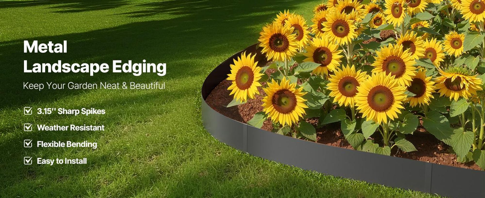 VEVOR Stahl Landschaftsbegrenzung, 6 Pakete 40 x 8 Zoll rostbeständige Metall-Landschaftsbegrenzung, biegsame Gartenbegrenzung, strapazierfähige Rasenbegrenzung, einfach zu installieren, Blumenbeet Gartenweg-Trenner Schwarz, 6 Stück-40x8 Zoll