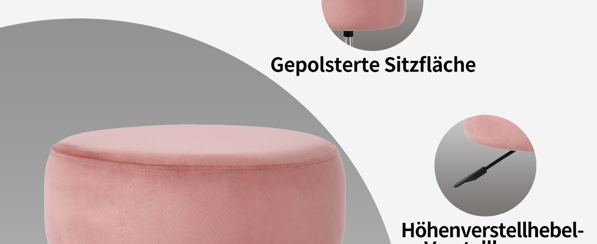 Duhome Drehhocker Höhenverstellbar Schminkhocker aus Samt Sitzhocker mit Polsterung Barhocker Drehbar für Schlafzimmer Wohnzimmer Bistro, Rosa