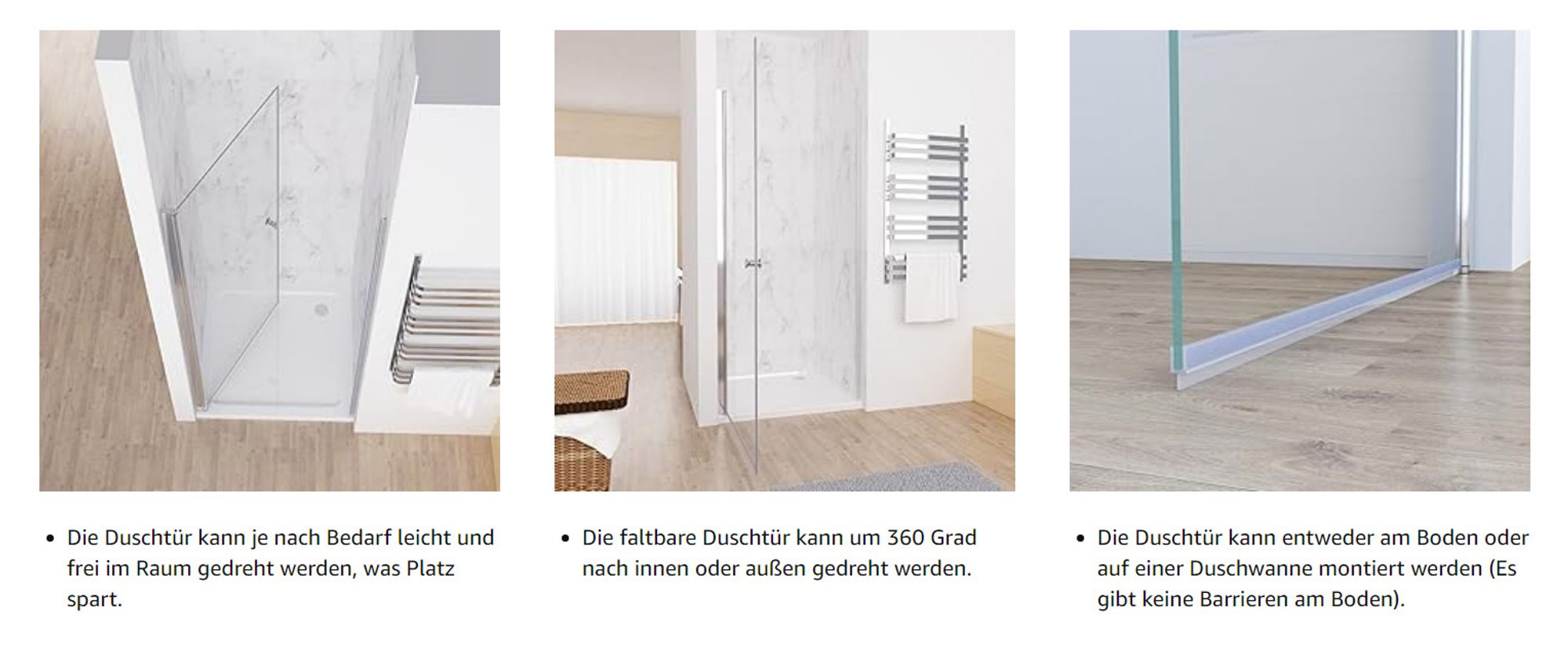 Nischentür 100 x 185 cm Walk in Duschwand für Dusche mit Pendeltür Duschtür aus ESG Glas Rahmenlos Schwingtür Duschabtrennung ohne Duschwanne