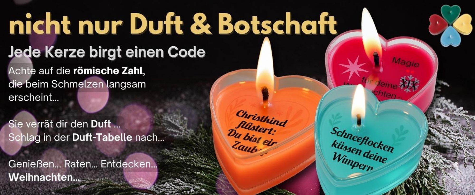 Adventskalender Duftkerzen – 24 Herz-Teelichter aus Sojawachs mit versteckten Botschaften, 24 Winterdüfte, Geschenkbox für Frauen, Brenndauer ca. 2-4h
