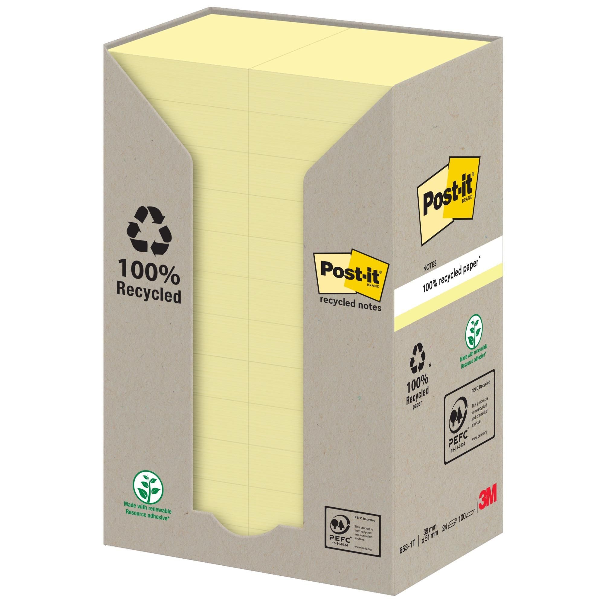 Post-it® Recycling Notes Gelb Haftnotizen 38x51mm 24 Blöcke 100 Blatt