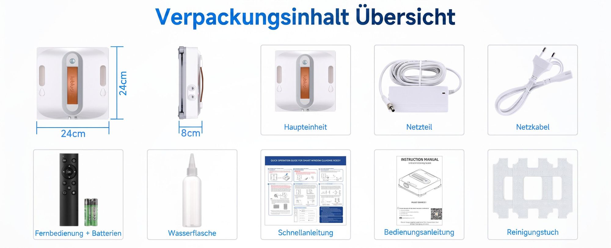 Lubluelu Smart Fensterputzroboter, 9000Pa Saugkraft, Automatische Routenplanung, Kantenreinigung, Waschbare Mikrofasertücher, Doppelseitige Sprühdüsen