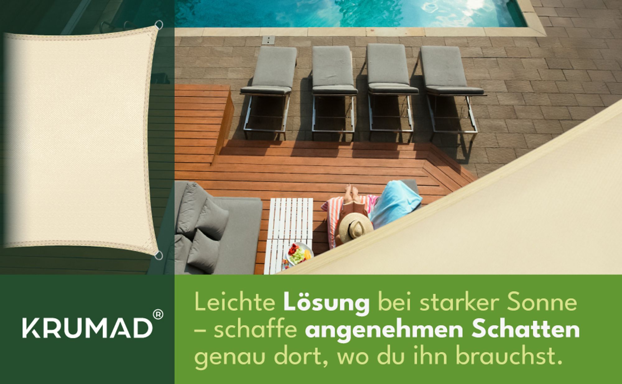 KRUMAD Sonnensegel Rechteckig 3x4 m Beige Sonnenschutz