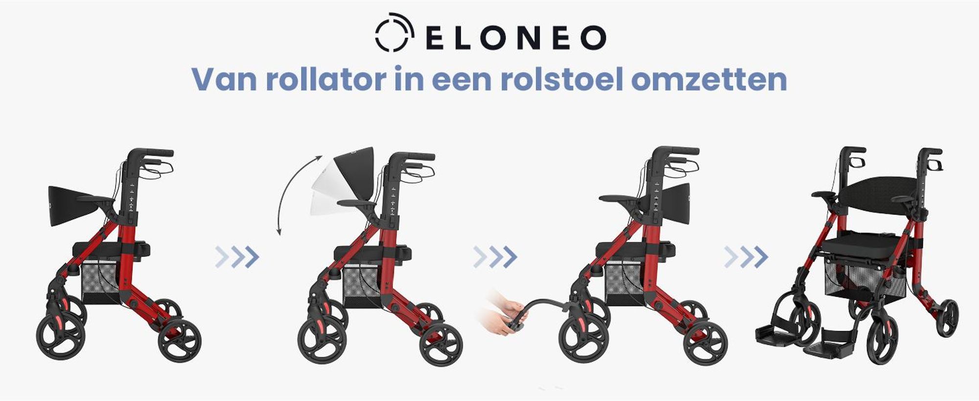 ELONEO 2-in-1 rolstoel/rolator, opvouwbaar en lichtgewicht met zitplaats, outdoor rolstoel/rolator, opvouwbaar, aluminium loophulpmiddel voor senioren - Rood